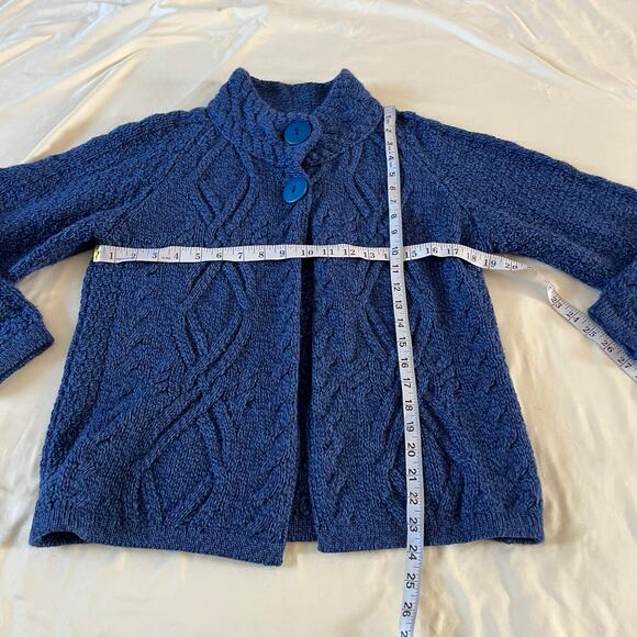 Inis Crafts Blue Merino Wool Cardigan Sweater Wmns M Cottagecore Cable Knit - Picture 5 of 6
